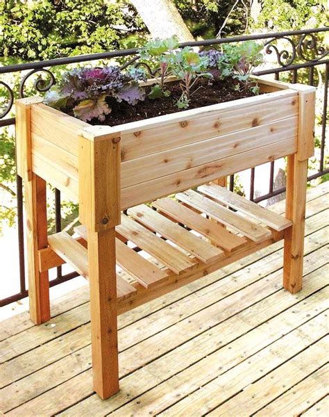 wooden planter box with metal stand|free standing window box planters.